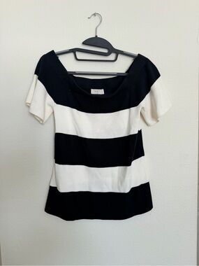 LOFT Black & White Wide Stripe Scoop Neck Short Sleeve Top